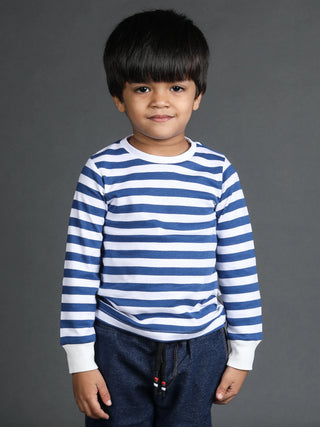 Full sleeve blue & white cuff t-shirt for baby - Kidulan