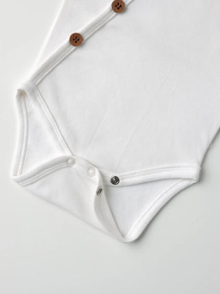 Full sleeve pure white cross button bodysuit for baby - Kidulan