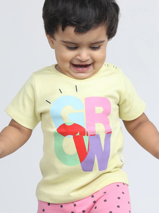 Half sleeve light yellow graphic t-shirt for baby - Kidulan