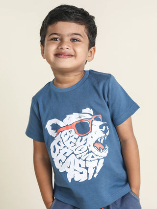 Half sleeve blue & white graphic t-shirt for baby - Kidulan