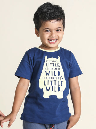 Half sleeve blue & off white graphic t-shirt for baby - Kidulan