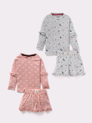 Full sleeve pink & white frill set for baby girl - Kidulan