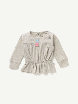 BABY GIRL SOLID FROCK CO-ORD SET - GREY - Kidulan