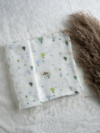 FETO COTTON MUSLIN SWADLE WRAP - GREEN BALLOON - Kidulan