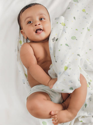 FETO COTTON MUSLIN SWADLE WRAP - GREEN BALLOON - Kidulan