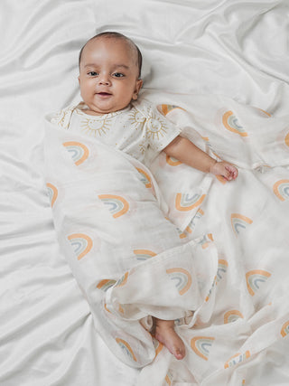 FETO COTTON MUSLIN SWADLE WRAP - BIG RAINBOW - Kidulan