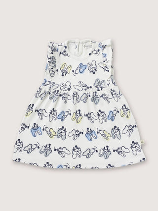 Sleeveless blue minnie mouse pattern in white frock for baby girls - Kidulan