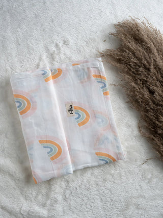 FETO COTTON MUSLIN SWADLE WRAP - BIG RAINBOW - Kidulan