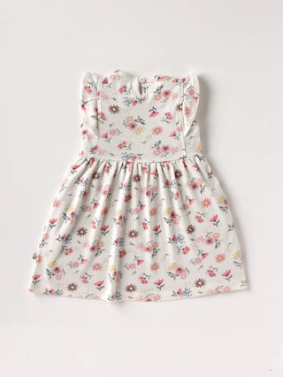 Sleeveless pink flower pattern in white frock for baby girls - Kidulan