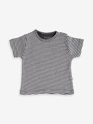 Half sleeve black stripe pattern in white t-shirt & shorts for baby - Kidulan
