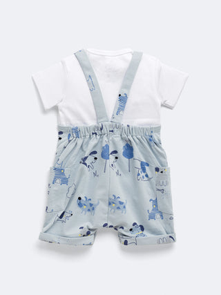 Cotton Dungaree Set with Playful Puppy Print