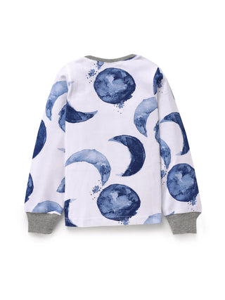 Full sleeve blue moon pattern in white pajama set for baby - Kidulan