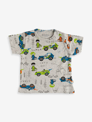 Half sleeve graphic pattern in white t-shirt & shorts for baby - Kidulan