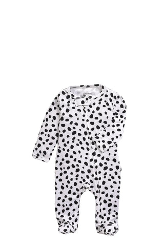 Full sleeve pure white & black dot pattern zipper sleepsuit with cap for baby - Kidulan