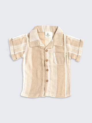Eebabee Boys Beige Stripe Shirt & Shorts Set - Kidulan