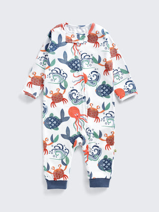 Ocean Friends Print Footless Baby Sleepsuit With 2-Way Zip