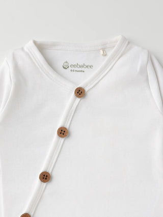 Full sleeve pure white cross button bodysuit for baby - Kidulan