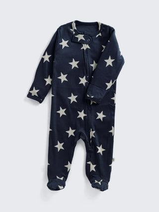 Star Print Footed Baby Sleepsuit with 2-Way Zipper