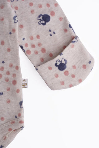 Full sleeve minnie mouse & dot pattern in cream  bodysuit for baby