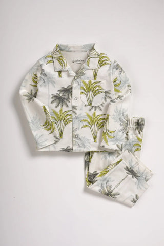 Full sleeve palm tree pattern in white pajama set for baby - Kidulan