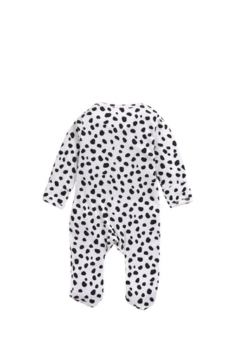 Full sleeve pure white & black dot pattern zipper sleepsuit with cap for baby - Kidulan