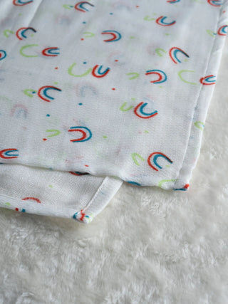 FETO COTTON MUSLIN SWADLE WRAP - BLUE RED RAINBOW - Kidulan