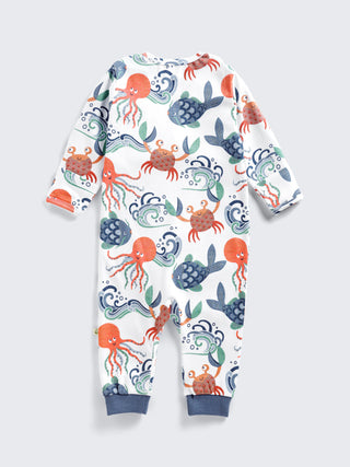 Ocean Friends Print Footless Baby Sleepsuit With 2-Way Zip