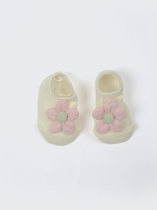 Baby Turban Cap & Floral Booties Set - Yellow With Pink - Kidulan