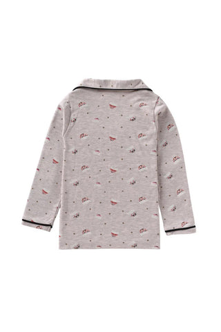 Full sleeve graphic pattern in grey pajama set for baby girls