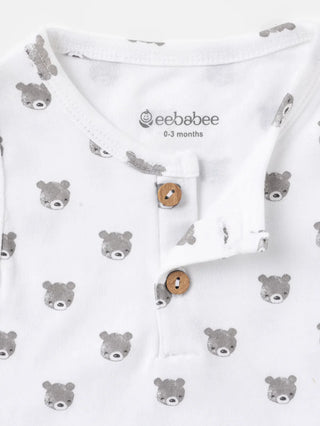 Sleeveless grey teddy pattern in white dungaree for baby - Kidulan