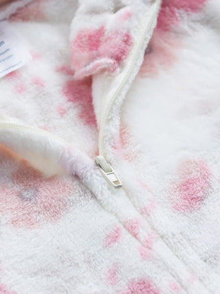 Full sleeve pink flower pattern in white winter wear sleepsuit for baby boys & girls - Kidulan