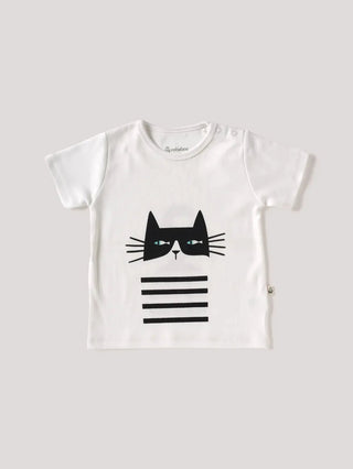 Cat Graphic Tee with Back Print & Shorts Combo – 3 - Piece Summer Set for Boys - Kidulan