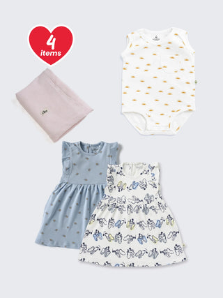 Baby Girl Essentials – 4 Pc Gift Combo - Kidulan