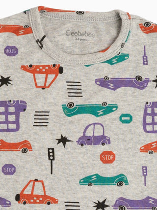 Half sleeve green, red & blue graphic pattern in white t-shirt & shorts for baby - Kidulan