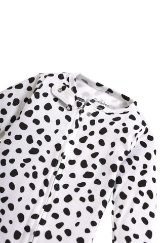 Full sleeve pure white & black dot pattern zipper sleepsuit with cap for baby - Kidulan