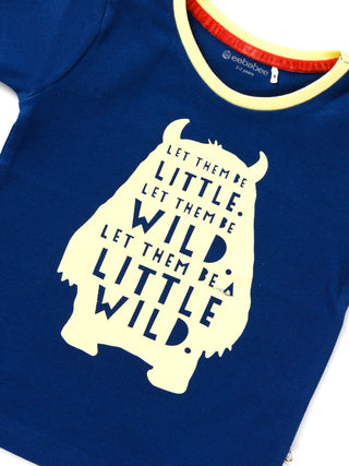 Half sleeve blue & off white graphic t-shirt for baby - Kidulan