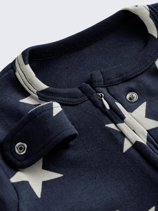Star Print Footed Baby Sleepsuit with 2-Way Zipper