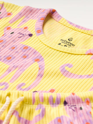 Playful Pink Cat Summer co-ord sets for girls - Kidulan