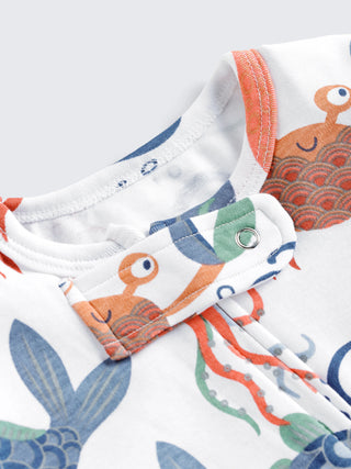Ocean Friends Print Footless Baby Sleepsuit With 2-Way Zip