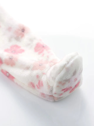 Full sleeve pink flower pattern in white winter wear sleepsuit for baby boys & girls - Kidulan