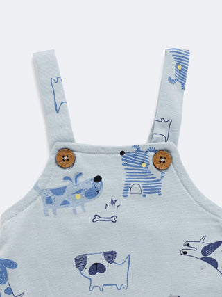 Cotton Dungaree Set with Playful Puppy Print