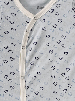 Full sleeve cyan & black heart shaped pattern with closure snap button sleeping gown for baby2 - Kidulan