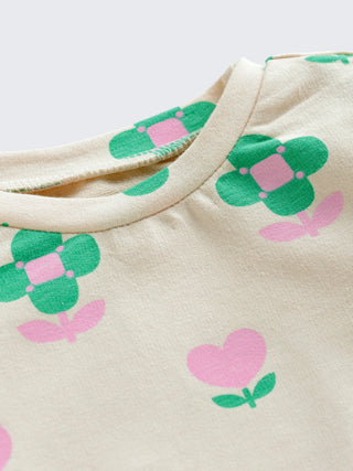 Girls Floral Long-Sleeve Top and Pants Set