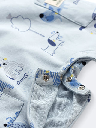 Cotton Dungaree Set with Playful Puppy Print