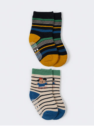 Kids Anti-Slip Cotton Crew Socks – 2 Pair Pack - Kidulan