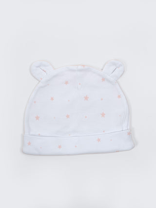 Baby Cap, Mittens & Booties Set – Pink Star Print - Kidulan