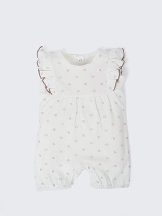 Baby Girls White Printed Ruffle Sleeve Romper - Kidulan