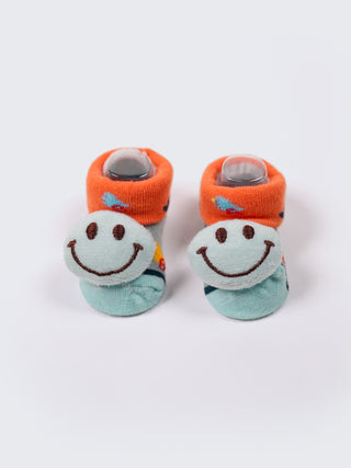 Baby Plush Rattle Socks Cat & Smiley Face Design - Kidulan
