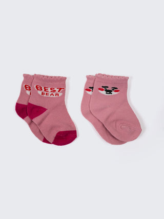 Ankle Socks Bear & Smiley Design -2 Pair Pack - Kidulan