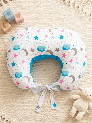 Baby Feeding Pillow - White & Sky Blue - Kidulan